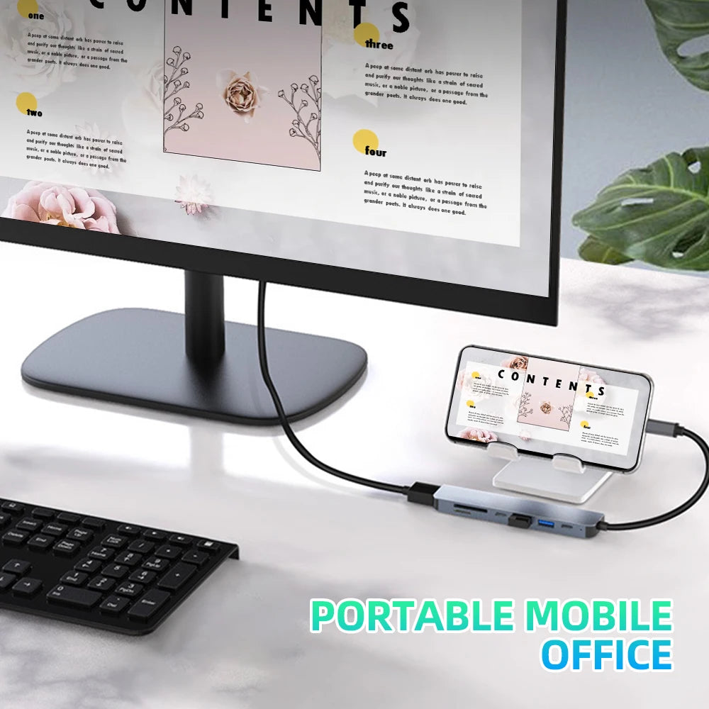 7-In-1 USB C Hubs USB C Docking Stations Type C to HDMI Adapter 4K 60Hz USB C Splitter for Samsung Laptop Macbook Air M1 Ipad