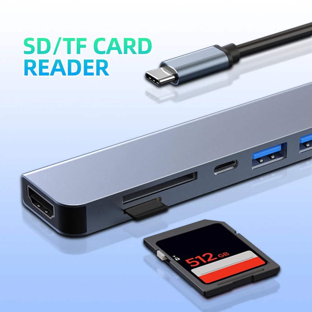 7-In-1 USB C Hubs USB C Docking Stations Type C to HDMI Adapter 4K 60Hz USB C Splitter for Samsung Laptop Macbook Air M1 Ipad