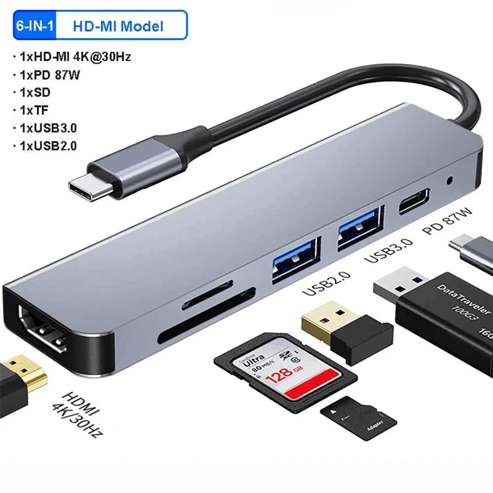 7-In-1 USB C Hubs USB C Docking Stations Type C to HDMI Adapter 4K 60Hz USB C Splitter for Samsung Laptop Macbook Air M1 Ipad