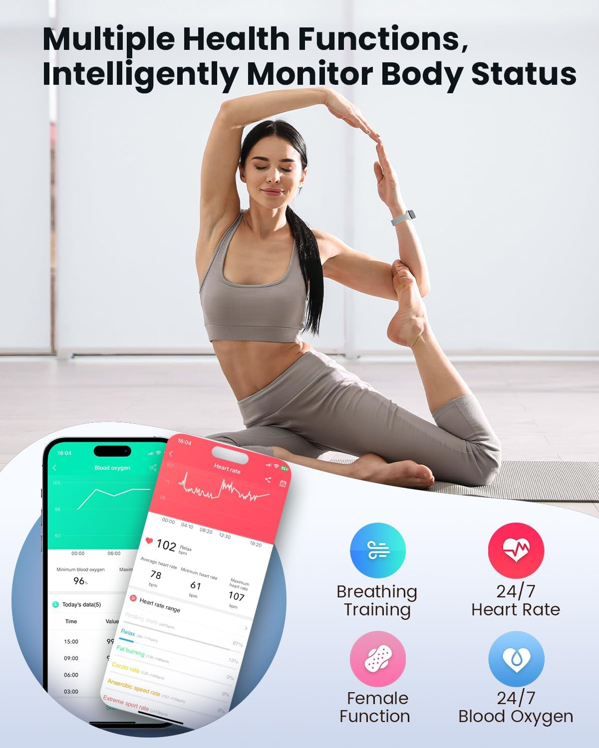Fitness Tracker- Smart Watches for Women Men with 24/7 Heart Rate Monitor Blood Oxygen Sleep Tracker, Waterproof Fitness Watch, Activity Smartwatch for Android Iphone, Calorie Distance Pedometer, Gift