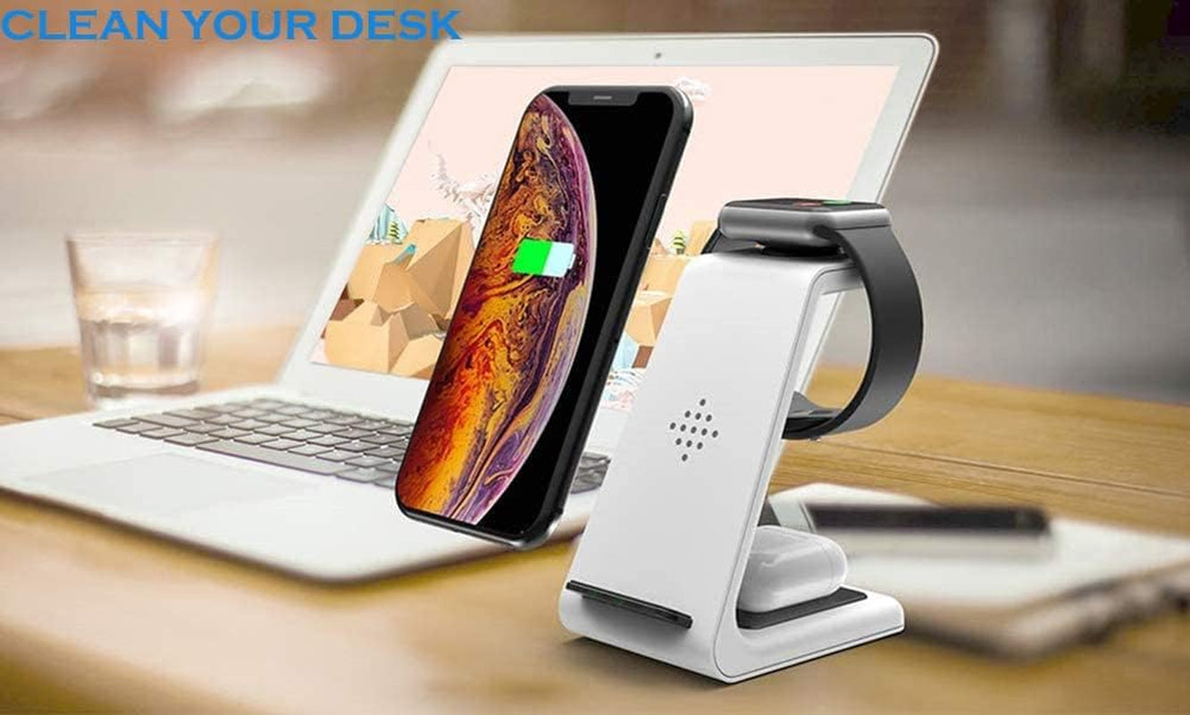 Wireless Charger,3 in 1 Qi-Certified Fast Wireless Charging Station Gift Stand for Apple Iwatch 7/6/5/4/3/2,Iphone 15/15 Plus/15 Pro Max/14/13/12/11/X/Xr/Xs/X/8,Airpods Pro(With Quick Charge Adapter)