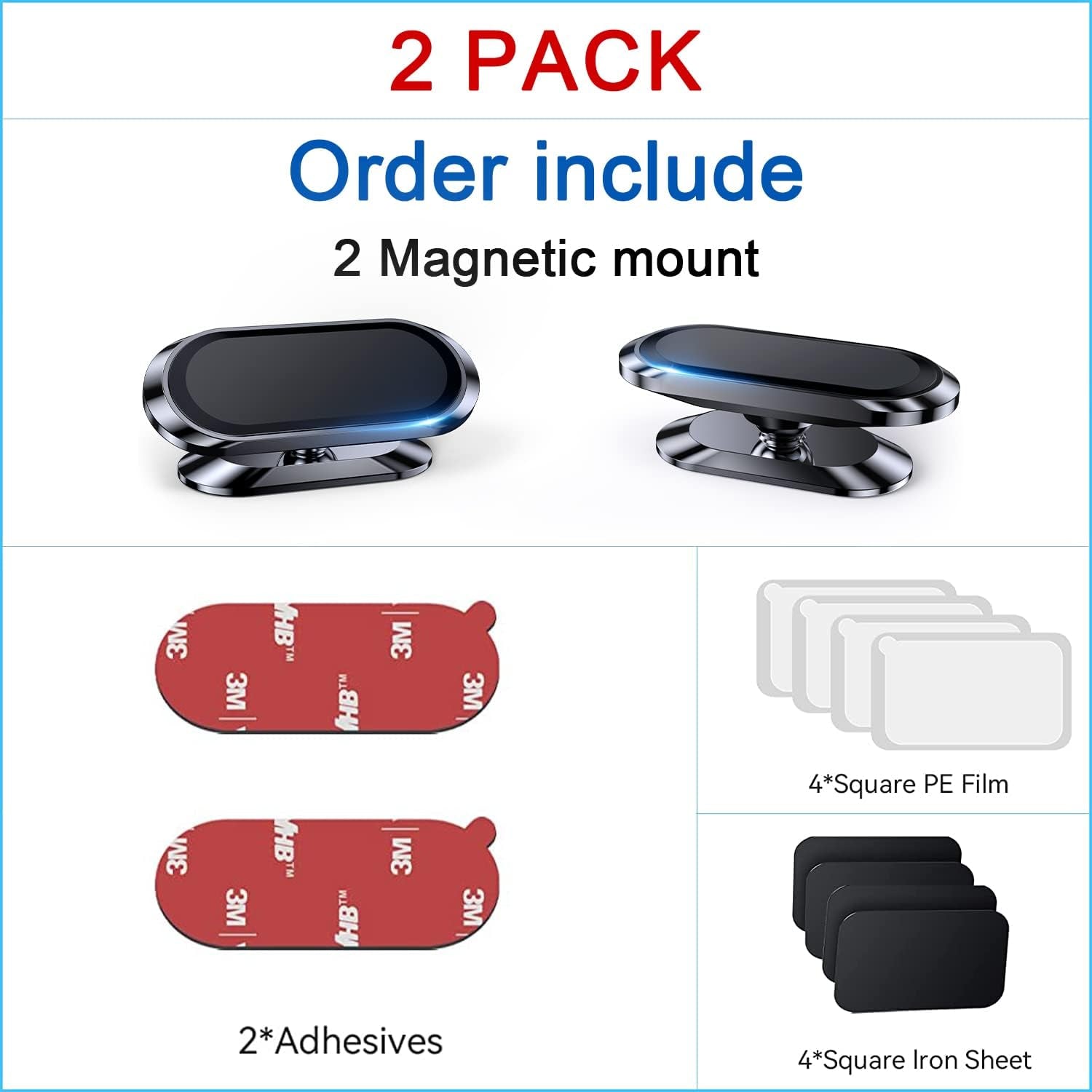 【2-Pack】 Magnetic Phone Holder for Car Dash【Strong Magnet】 Magnetic Car Phone Holder Mount 【4 Plate】 Phone Holders for Your Car Phone Mount for Car Dashboard Cell Phone Car Mount for Iphone Samsung
