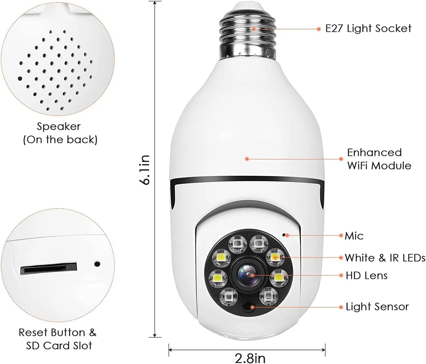 E27 Light Bulb Camera , 2.4Ghz & 5G Wifi Security Cameras Wireless Outdoor, 1080P Wireless Cameras for Home Security, Indoor Security Camera System 2Pcs