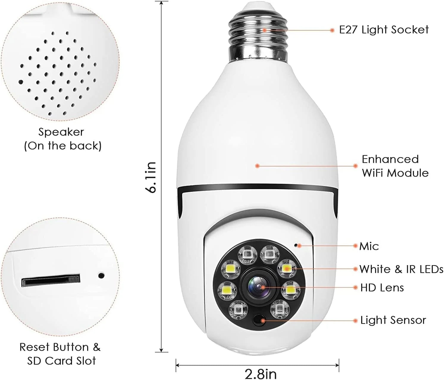 E27 Light Bulb Camera , 2.4Ghz & 5G Wifi Security Cameras Wireless Outdoor, 1080P Wireless Cameras for Home Security, Indoor Security Camera System 2Pcs