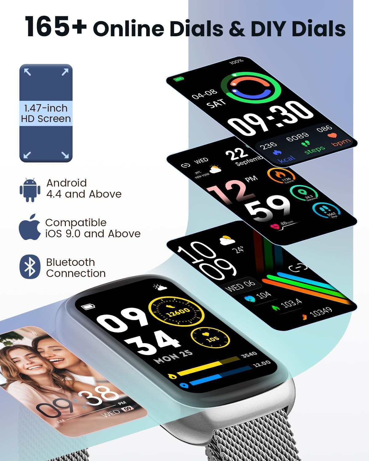 Fitness Tracker- Smart Watches for Women Men with 24/7 Heart Rate Monitor Blood Oxygen Sleep Tracker, Waterproof Fitness Watch, Activity Smartwatch for Android Iphone, Calorie Distance Pedometer, Gift